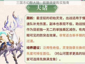 三国志幻想大陆：前期灵宠购买指南