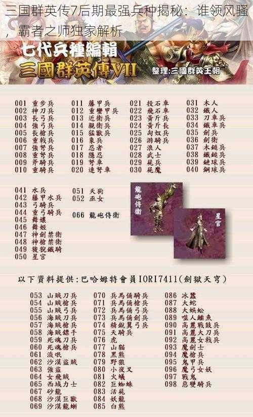 三国群英传7后期最强兵种揭秘：谁领风骚，霸者之师独家解析