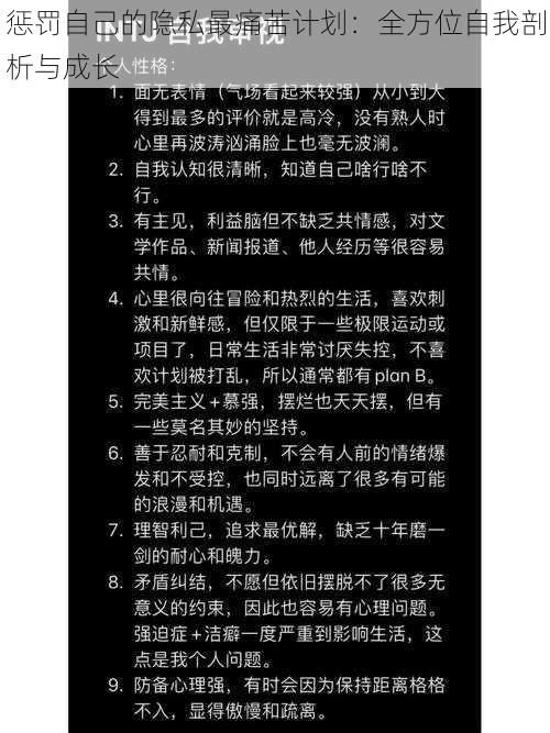 惩罚自己的隐私最痛苦计划：全方位自我剖析与成长