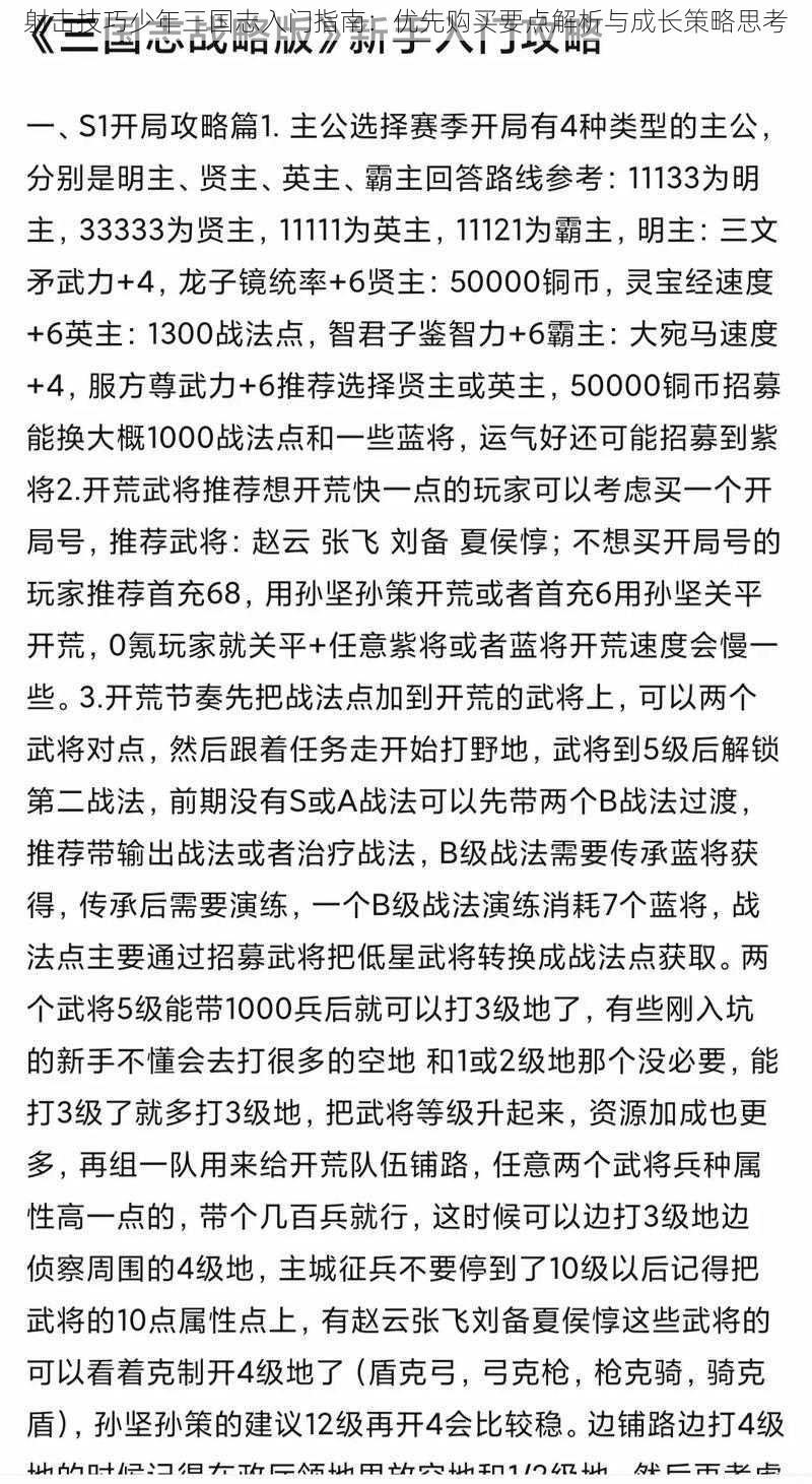 射击技巧少年三国志入门指南：优先购买要点解析与成长策略思考