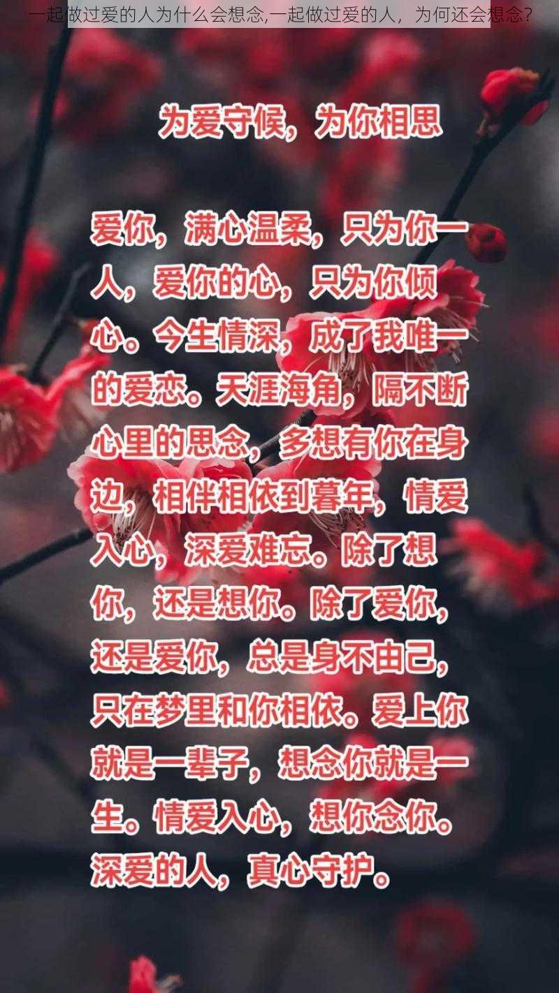 一起做过爱的人为什么会想念,一起做过爱的人，为何还会想念？