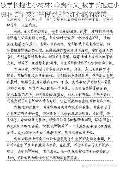 被学长抱进小树林C个爽作文_被学长抱进小树林 C 个爽：一段令人脸红心跳的经历