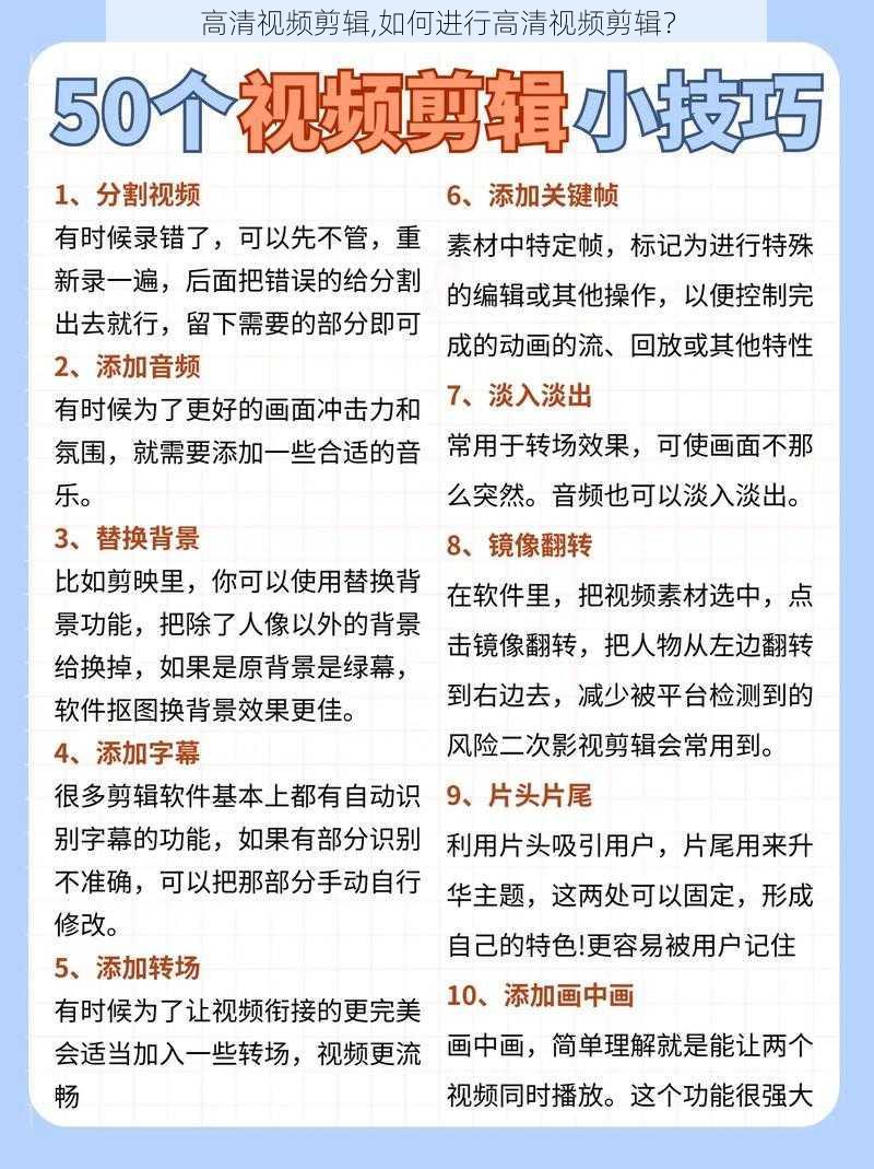 高清视频剪辑,如何进行高清视频剪辑？