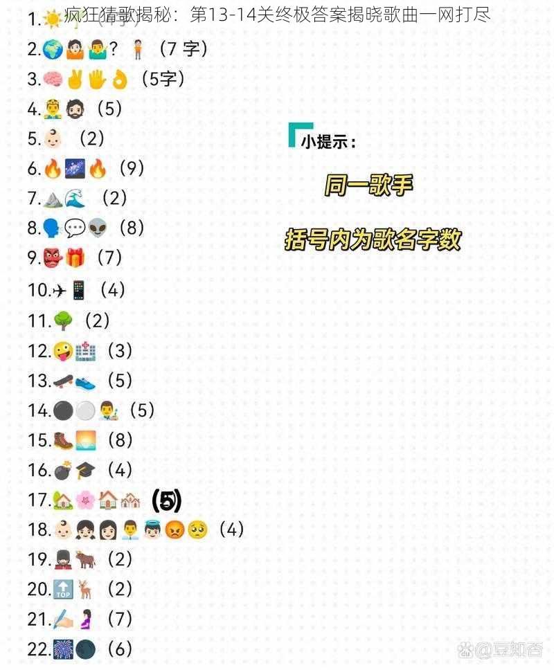 疯狂猜歌揭秘：第13-14关终极答案揭晓歌曲一网打尽