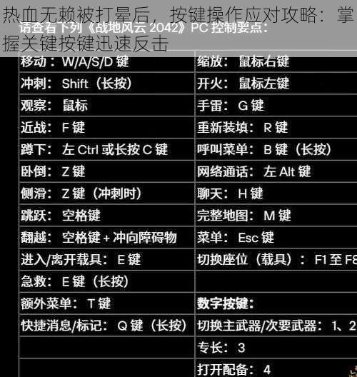 热血无赖被打晕后，按键操作应对攻略：掌握关键按键迅速反击