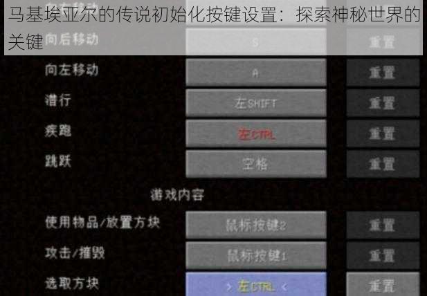 马基埃亚尔的传说初始化按键设置：探索神秘世界的关键