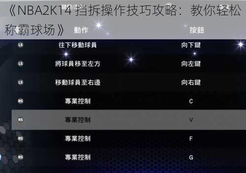 《NBA2K14 挡拆操作技巧攻略：教你轻松称霸球场》