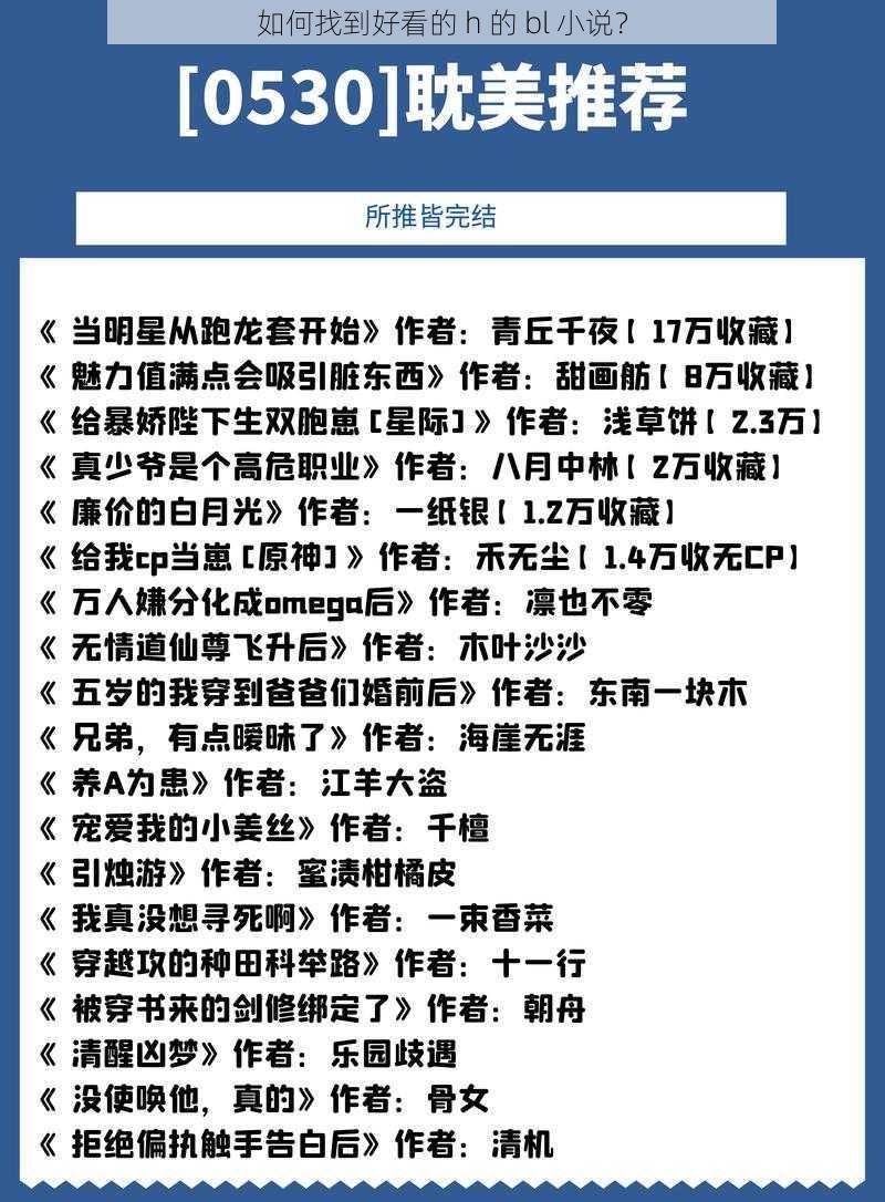 如何找到好看的 h 的 bl 小说？