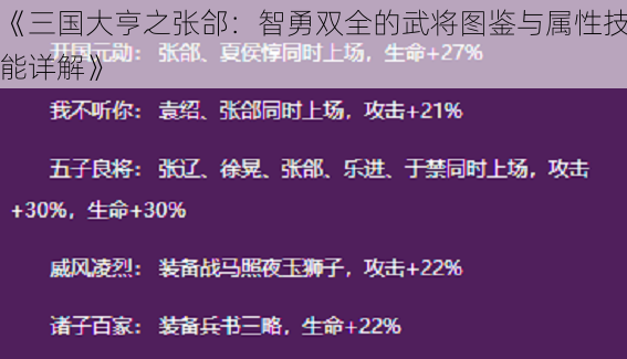 《三国大亨之张郃：智勇双全的武将图鉴与属性技能详解》