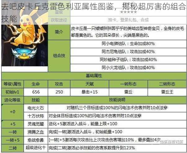 去吧皮卡丘克雷色利亚属性图鉴，揭秘超厉害的组合技能